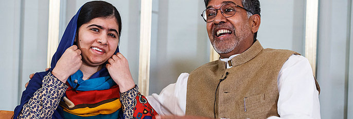 FREDSPRISEN:  Malala Yousafzai og Kailash Satyarthi fikk onsdag Nobels fredspris. De jobber for barns rettigheter.