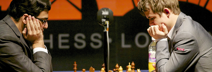 PARTI:Magnus Carlsen må skjerpe seg mot Vishy Anand. Carlsen skal forsøke å beholde tittelen som verdensmester mot Anand.