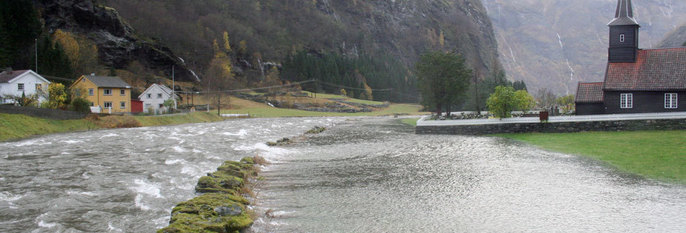 FLOM:Det er flom flere steder på Vestlandet. Her er flommen i Flåm i Sogn og Fjordane.