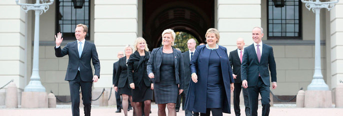 NY REGJERING:Her er den nye regjeringen til Erna Solberg. 